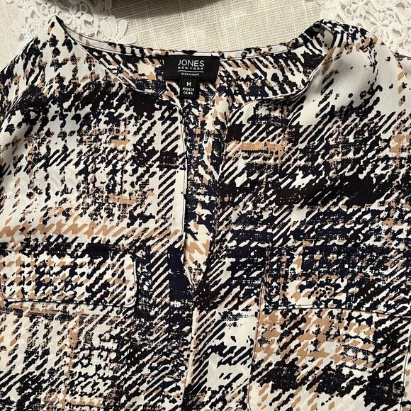 Jones New York Abstract Print Blouse V-Neck Pullover M - Picture 6 of 8
